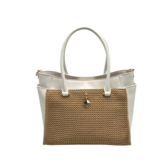 I.N.C. International Concepts Vanilla Straw Caitii Medium Satchel Bag - Picture 1 of 10